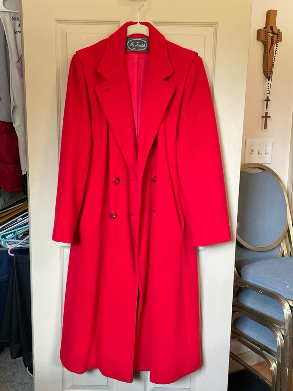 Women's Red Double-Breasted Dress Coat